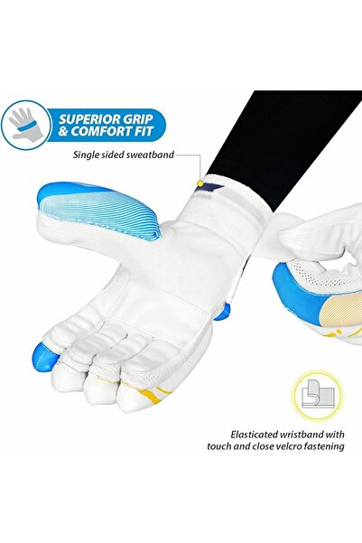 DSC Condor Ruffle Leather Cricket Batting Gloves, Youth Left (White Black)