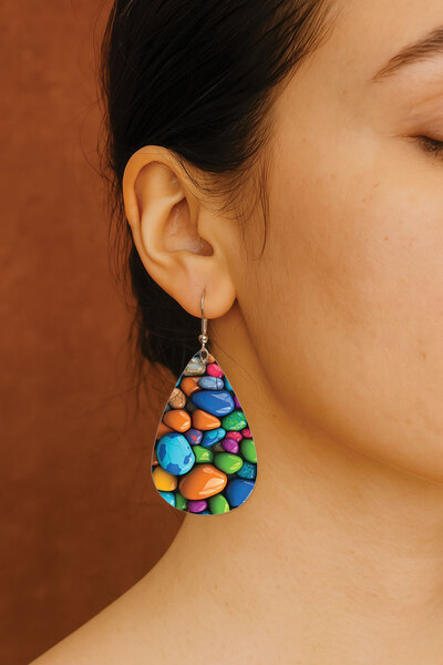 Cekuonline Women's Earrings Patterned Stylist Hook Printed Earrings Drop Transparent Genevieve