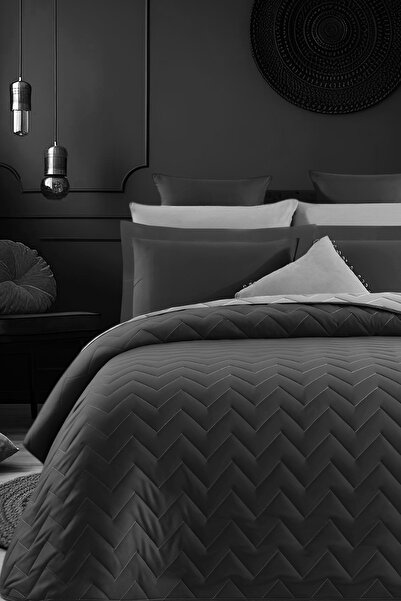 İQON Double-Sided Quilted Single Bedspread Set Anthracite