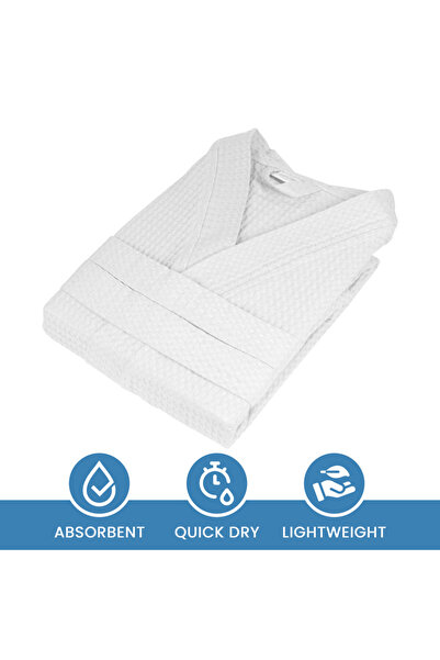 Hotel Linen Klub Hotel-Quality Unisex Cotton Waffle Bathrobe – Quick-Dry Robe with Belt & Pockets, Free Size – White