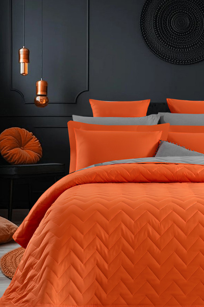 İQON Double-Sided Quilted Double Bedspread Set Orange