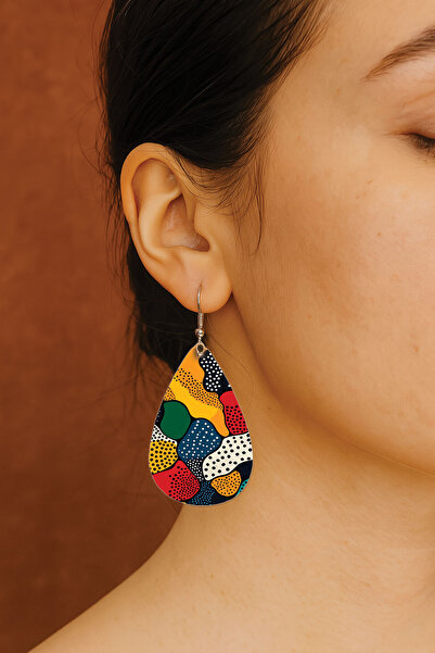 Cekuonline أقراط نسائية مزخرفة بنمط مميز مع خطاف وطباعة شفافة من أوبيري