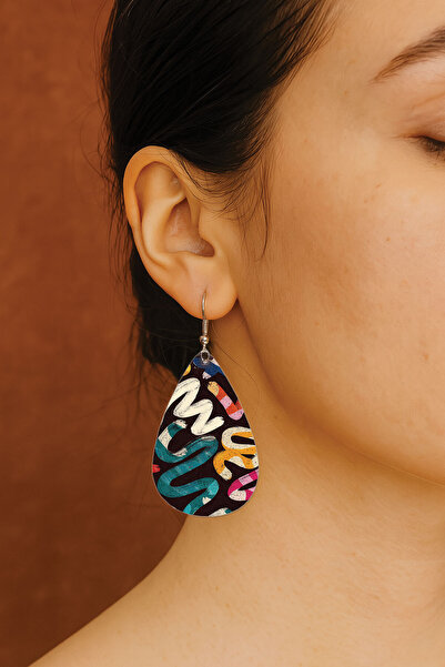 Cekuonline أقراط نسائية مزخرفة بنمط مميز مع خطاف وطباعة شفافة من إيكونيك