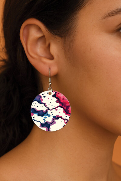 Cekuonline Women's Earrings Patterned Stylist Hooked 3.5X5Cm Round Transparent Earrings Abrasded