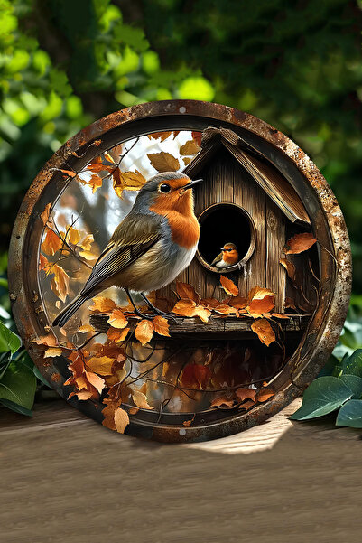 kutuTR Dekoratif UV Baskılı 3D GÜRÜNÜMLÜ MDF Duvar Süsü – Kuş ve Kuş Evi Tasa...