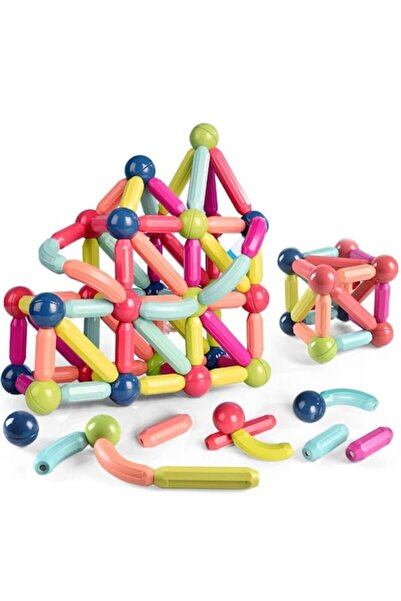 Joynix Set magnetic educațional cu bețe și bile, 64 de piese pentru construcții 2D și 3D