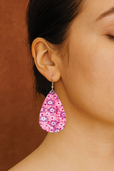 Cekuonline Women's Earrings Patterned Stylist Hook Printed Earrings Drop Transparent Floral Sss