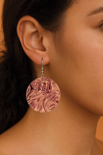 Cekuonline Women's Earrings Patterned Stylist Hooked 3.5X5Cm Round Transparent Earrings Bronze