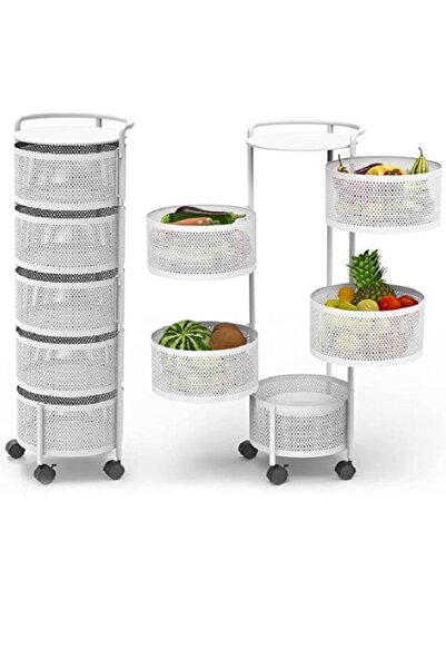 Tradeo Rolling Storage Cart, Mobile Mesh Organiser with Wheels, White Metal Basket Tower for Kitchen