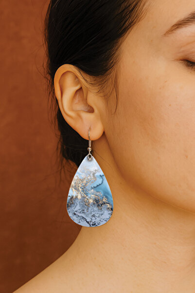 Cekuonline أقراط نسائية مزخرفة بنمط مميز مع خطاف وطباعة شفافة بتصميم رخامي عتيق