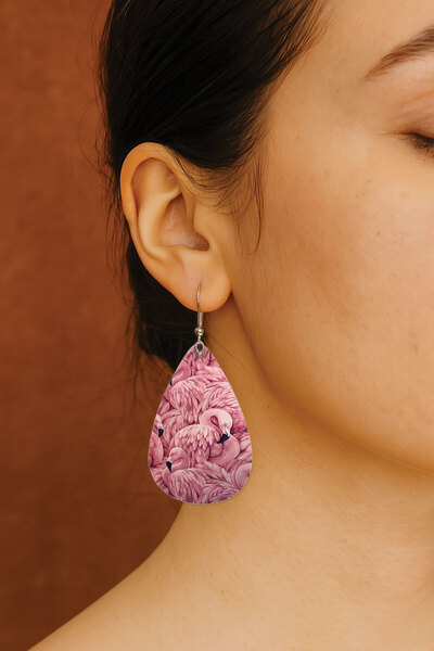 Cekuonline Women's Earrings Patterned Stylist Hook Printed Earrings Drop Transparent Flamingo Pattern
