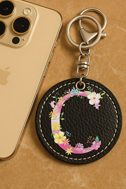 Cekuonline سلسلة مفاتيح معدنية مطبوعة بنمط جلد صناعي من الدرجة الأولى مقاس 6 × 6 سم باللون الأسود - كاي سي