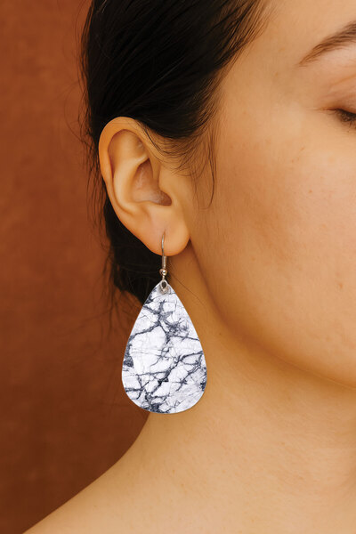 Cekuonline Women's Earrings Patterned Stylist Hook Printed Earrings Drop Transparent Jumeria Marble