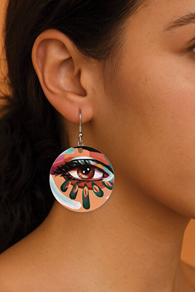 Cekuonline Women's Earrings Patterned Stylist Hooked 3.5X5Cm Round Transparent Earrings Art Deco