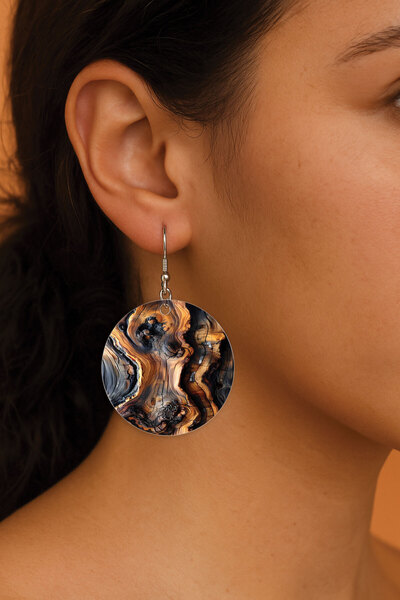 Cekuonline Women's Earrings Patterned Stylist Hooked 3.5X5Cm Round Transparent Earrings Agate