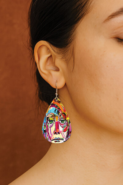 Cekuonline Women's Earrings Patterned Stylist Hook Printed Earrings Drop Tran...