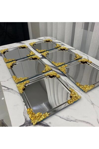 EMFA HOME 6-Piece Luxury 4-Corner Gold Floral Square Silver Plated Model Tea,...