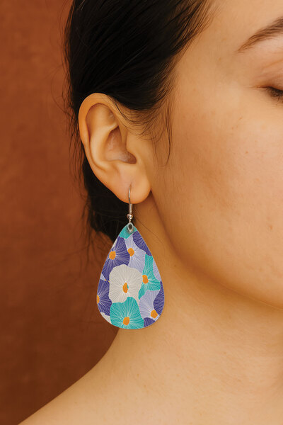 Cekuonline Women's Earrings Patterned Stylist Hook Printed Earrings Drop Tran...