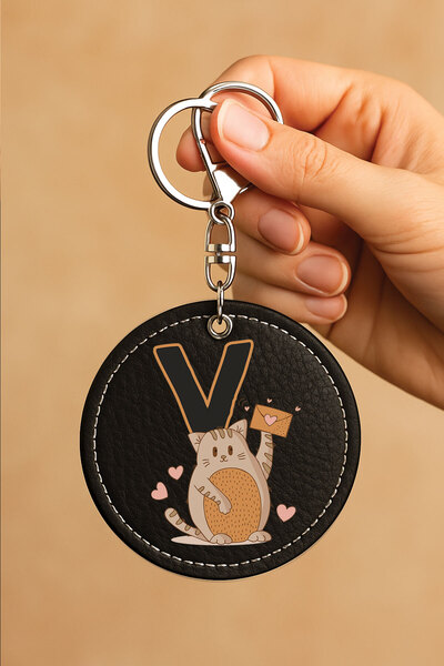 Cekuonline Themed Faux Leather Patterned Printed Double Hook Keychain Black K...