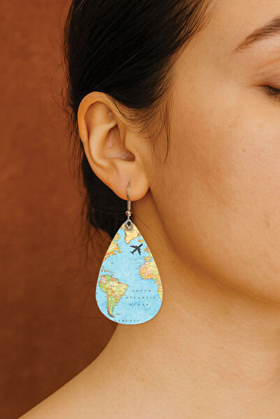 Cekuonline Women's Earrings Patterned Stylist Hook Printed Earrings Drop Transparent Map