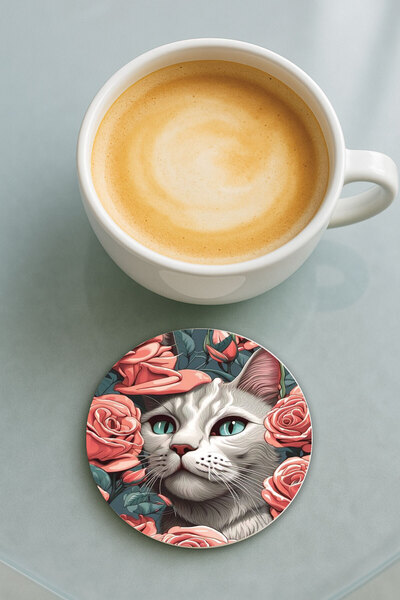 Cekuonline قاعدة كوب دائرية من البليكسي جلاس مع طباعة صورة قطة واحدة