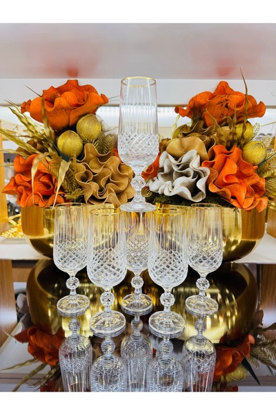 EVRA Bohemia Kristal Altın Yaldızlı Elif Model El Kesmesi Kahve Yanı Su Barda...