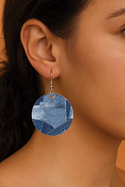 Cekuonline Women's Earrings Patterned Stylist Hooked 3.5X5Cm Round Transparent Earrings Esme Jeans
