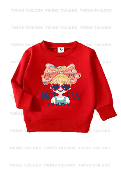 twins tailors Φούτερ για κορίτσια με στάμπα μαύρο-κόκκινο-μπεζ με λαιμόκοψη τριπλής λαιμόκοψης