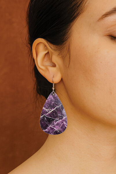 Cekuonline أقراط نسائية مزخرفة بنمط مميز مع خطاف وطباعة شفافة من الرخام البورسلين