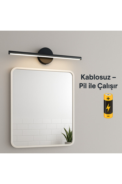 luxshome Kendinden Yapışkanlı Pilli Led Aplik Tablo Duvar Resim Ayna Duvar Lambası Kaliteli Siyah Metal Kasa