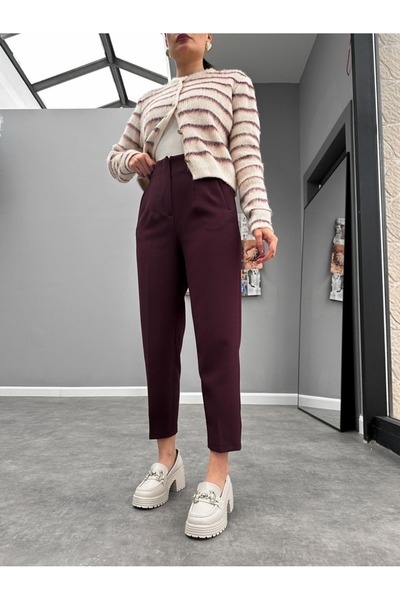BE CHİC Women's High Waist Pencil Ankle-Length Premium Quality Woven Carrot Pants Kr1000