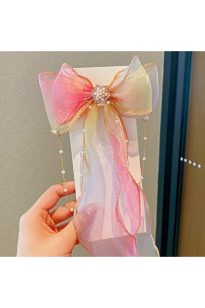 KESNUP Κλιπ μαλλιών με φιόγκο και πέρλες για νηπιαγωγείο ροζ