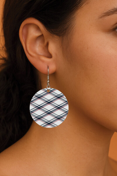 Cekuonline Women's Earrings Patterned Stylist Hooked 3.5X5Cm Round Transparent Earrings Plaid Segmented