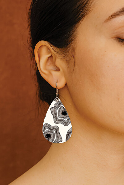 Cekuonline أقراط نسائية مزخرفة بنمط مميز مع خطاف وطباعة شفافة من دونا