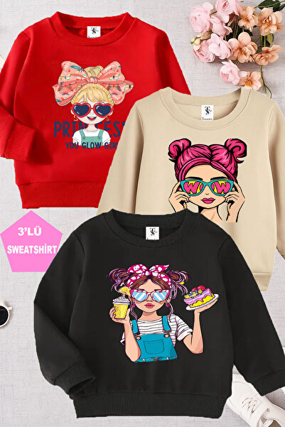 twins tailors Φούτερ για κορίτσια με στάμπα μαύρο-κόκκινο-μπεζ με λαιμόκοψη τριπλής λαιμόκοψης