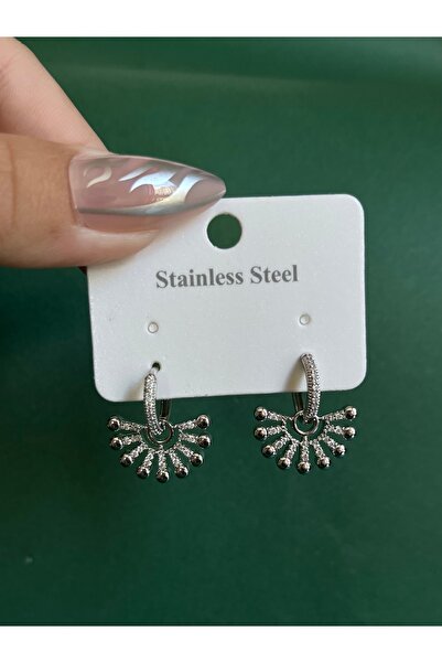 AKSESUARIM Silver Yelpaze Çelik Küpe