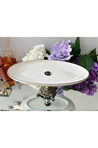 Efegil Antique Bold Gilded Porcelain 30X22 Standing Serving Bowl