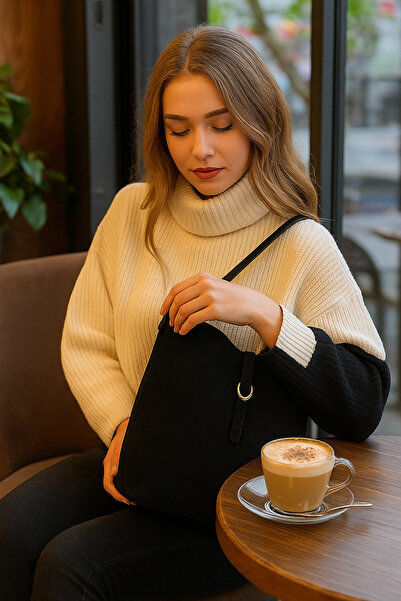 ESTUTE Lüks Süet Omuz Çantası + Uyumlu Makyaj Çantası – Şıklık ve Düzen Bir A...