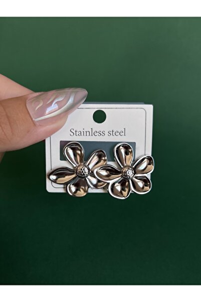 Silver Çiçek Çelik Küpe