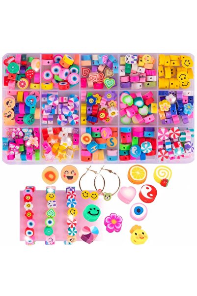 SOLTOY Σετ 300 πολύχρωμων χαντρών σε σχήματα πεταλούδων, λουλουδιών, φρούτων, αστεριών, κύκλων με εκτυπώσεις