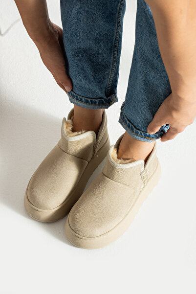 YM Pabuc Kadın Kışlık Bot Taban Dikişli İçten Tüylü Kalın Taban Ug Modeli Günlük Rahat Ayakkabı