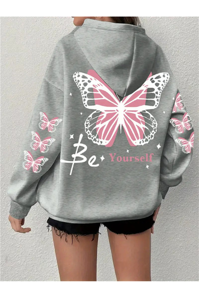 LORVANIY Butterfly print Hooded sweatshirt long sleeve casual women's clothing