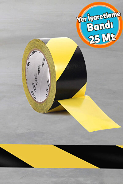 NZB Sarı-Siyah Yer İşaretleme Bandı Pvc Emniyet Zemin İkaz Bant 50 mm x 25 MT