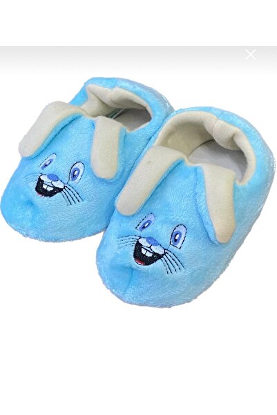 İpek Fashion Children's Blue Rabbit Plush Non-Slip Sole Fluffy Home Shoes Slippers