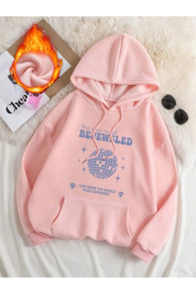 DİSCOST Moda Dünya Desenli Baskılı Kapüşonlu Üst, Kadın Kaşmir Uzun Kollu Kapüşonlu Üst