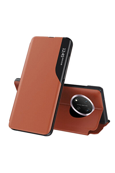 Techsuit Husa Honor Magic7 Lite Leather View flip tip carte, portocaliu