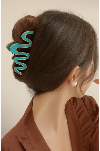 cityvision Wavy Metal Hair Clip 11 cm Turquoise Color - Stylish and Durable