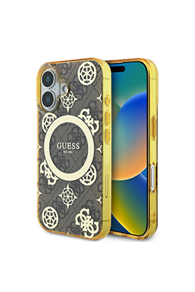 Guess Husa iPhone 16 originala IML Peony On 4G Background MagSafe, maro, GUHM...