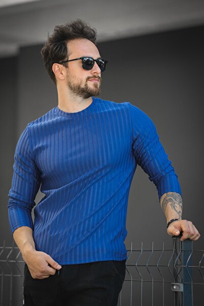 Oksit Jordao Ribbed Slim Fit Lycra Crew Neck Men's Long Sleeve Tshirt