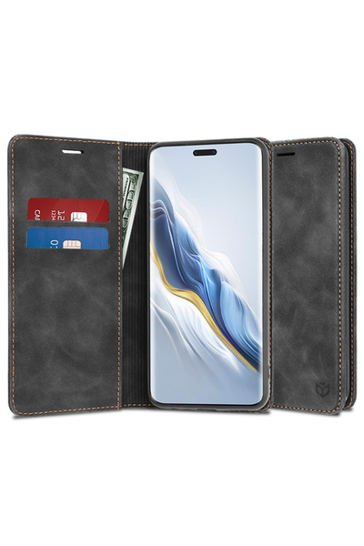 Techsuit Husa piele Honor Magic6 Pro Confy Cover, negru
